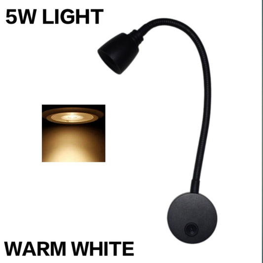 STODE® 5W Aluminum Flexible Wall Reading Lights with On Off Switch - Interior Bed Reading Lamp - Warm White - Black (Pack of 1)