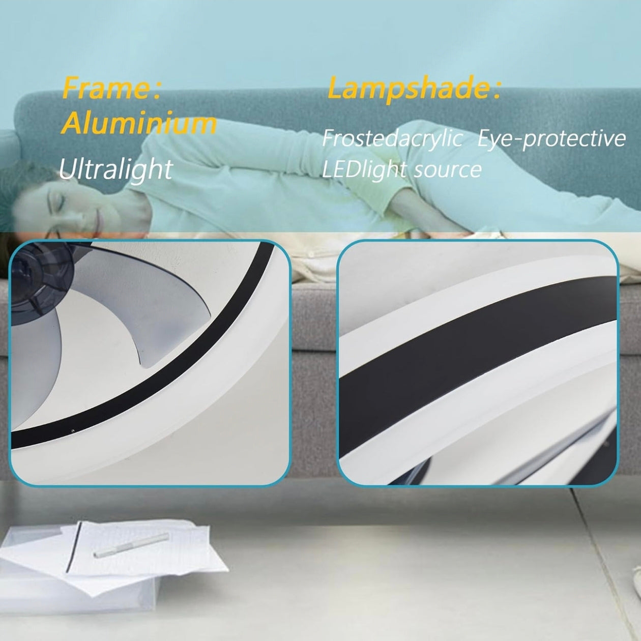 STODE® 20-Inch Black Ceiling Light with Fan – LED Profile Chandelier for Modern Living Room, Bedroom & Home Décor