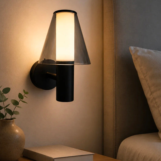 STODE® Modern Black Glass Wall Light, Warm White LED Wall Lamp for Bedroom & Living Room, Elegant Indoor Decorative Sconce Lighting Fixture (Pack of 1)