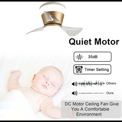 STODE® Modern 22 Inch Gold Low Profile LED Ceiling Fan Light with Remote | Modern 3 Color Changing Chandelier Flush Mount for Bedroom & Living Room