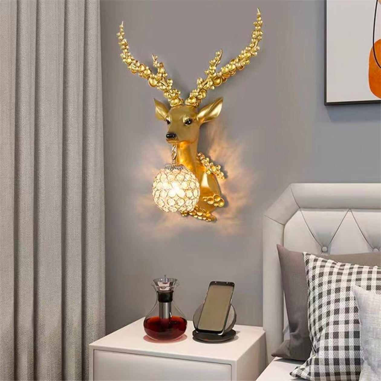 Stode STODE® Deer Head Wall Sconce Light - Antique Gold Wall Mounted Lamp fo ...