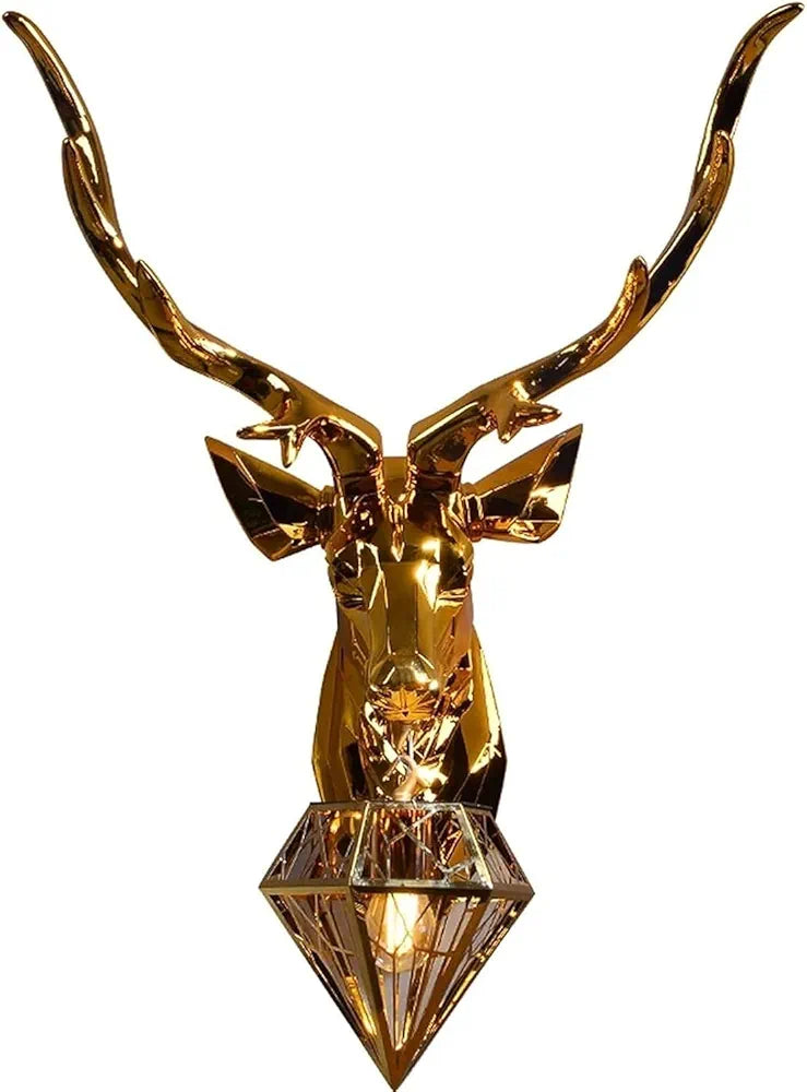 STODE® European Deer Head Wall Lamp - Retro Resin Antler Lantern for Living Room, Bedroom & TV Background Wall Décor