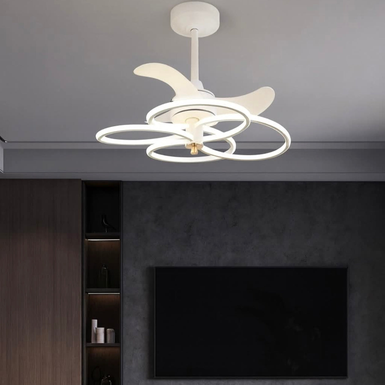 STODE® 24-Inch White Ceiling Light with Fan – LED Profile Chandelier for Modern Living Room, Bedroom & Home Décor