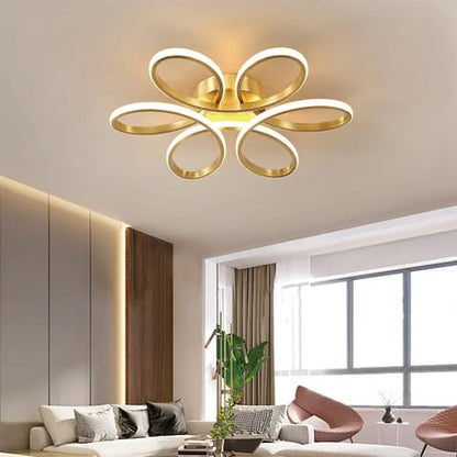 STODE® Modern LED Linear Ceiling Light | 45W Dimmable Semi-Flush Mount with Curved Rings - Gold Fixture for Dining, Living Room & Bedroom