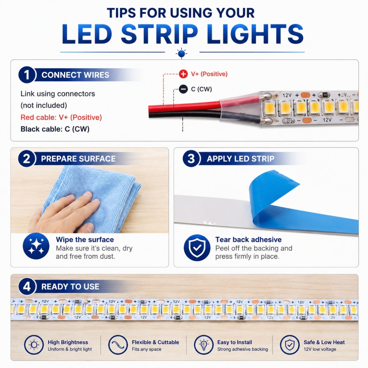 STODE® 12V DC LED Strip Light – 5 Meter 2835 SMD High Brightness, 240 LEDs/M Flexible & Cuttable LED Tape for Home, Kitchen & Decoration (Warm White)(Adapter Not Included)