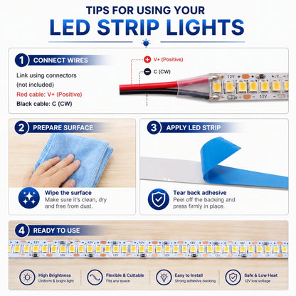 STODE® 12V DC LED Strip Light – 5 Meter 2835 SMD High Brightness, 240 LEDs/M Flexible & Cuttable LED Tape for Home, Kitchen & Decoration (Warm White)(Adapter Not Included)