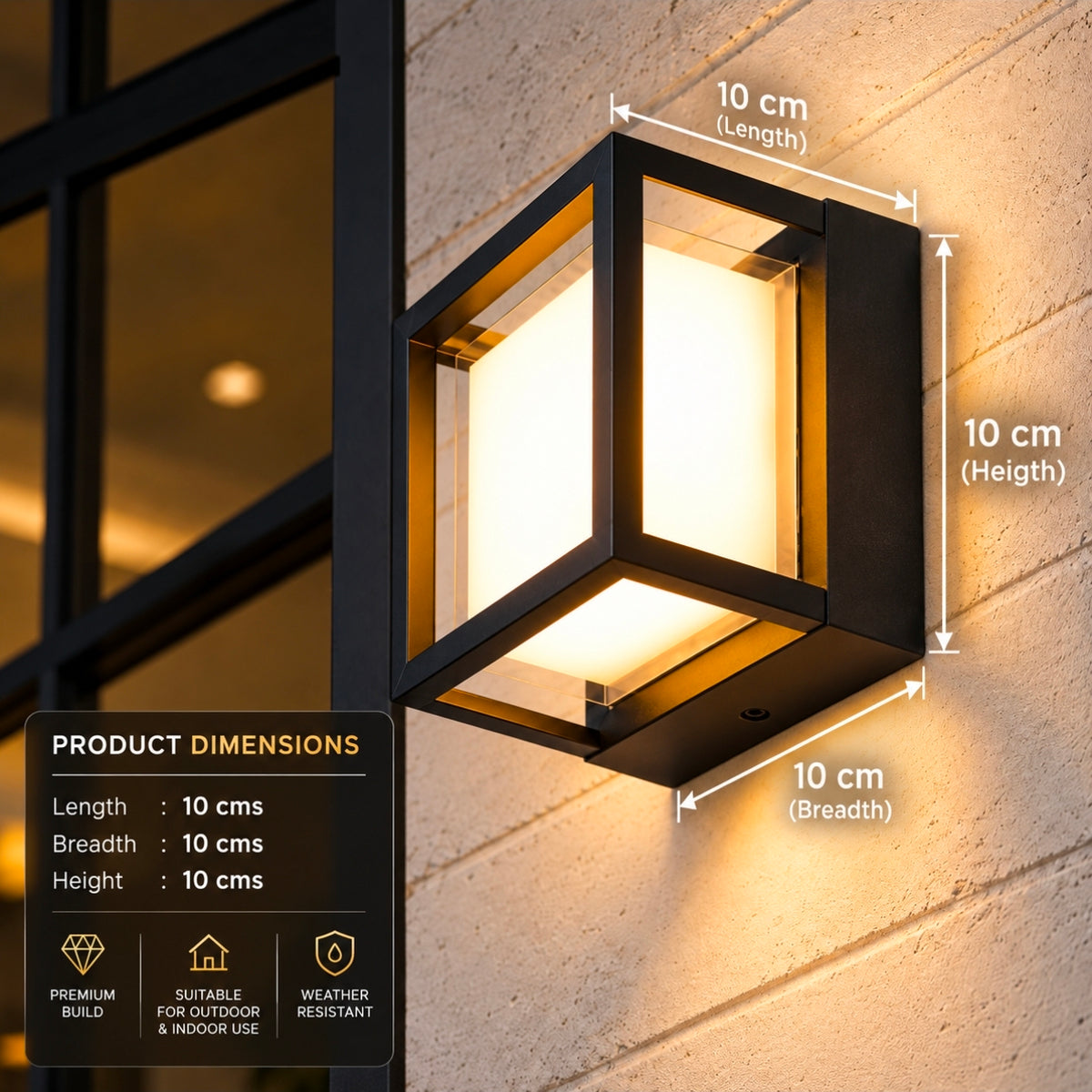 STODE® DICE 6W IP65 Waterproof Metal Wall Lamp – Outdoor/Indoor LED Wall Light with PC Cover for Home Entrance, Balcony, Garden & Exterior Lighting - Warm White (Pack of 1)