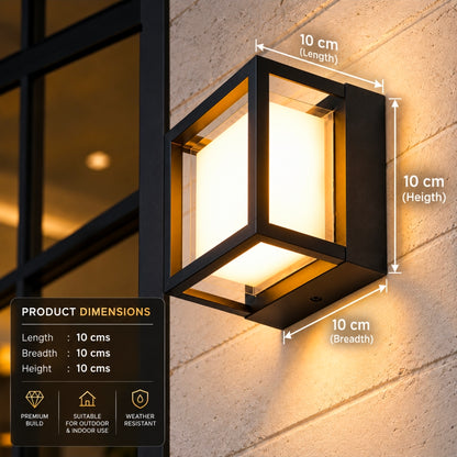 STODE® DICE 6W IP65 Waterproof Metal Wall Lamp – Outdoor/Indoor LED Wall Light with PC Cover for Home Entrance, Balcony, Garden & Exterior Lighting - Warm White (Pack of 1)