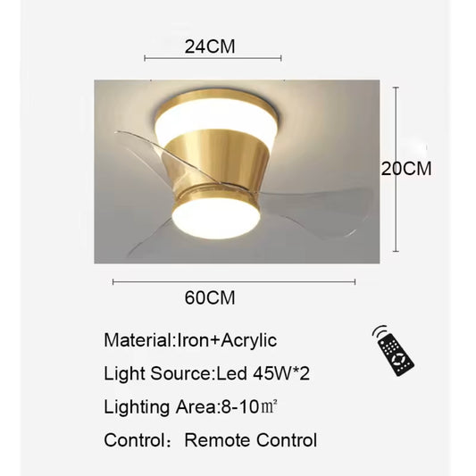 STODE® Modern 22 Inch Gold Low Profile LED Ceiling Fan Light with Remote | Modern 3 Color Changing Chandelier Flush Mount for Bedroom & Living Room