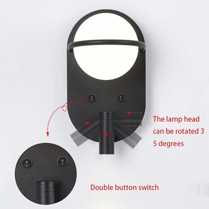 STODE® 350° Rotating 6W LED Wall Sconce - Black Double Head Metal Lamp with Dual Switch & 3-Color Changing for Bedroom, Living Room & Reading (Pack of 1)