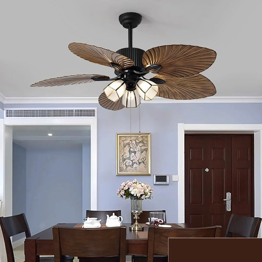 STODE® 52" Retro Ceiling Fan with Light | Wooden 5-Blade Silent Pendant Fan, Dimmable LED & Remote Control for Living Room & Bedroom