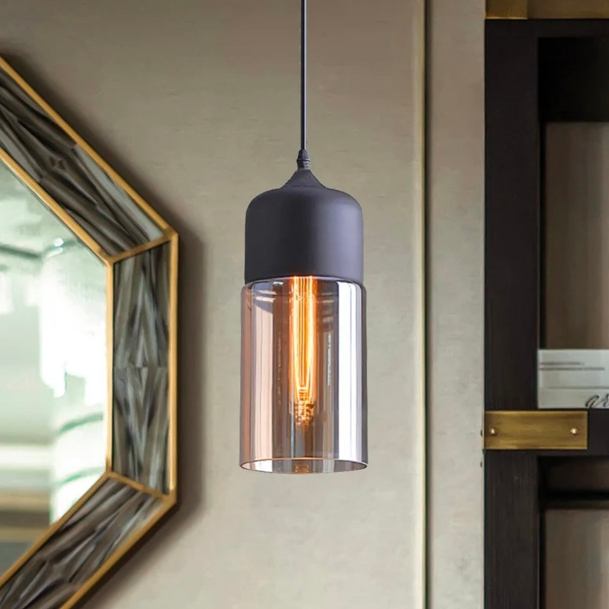 STODE® Modern Decorative Pendant Lamp - E27 Ceiling Light for Home, Bar, Restaurant & Café - White & Amber Shade