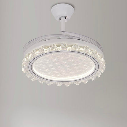 STODE® 42-Inch Ceiling Fan Chandelier – White Retractable Acrylic Blades, Tricolor LED Light with Remote Control for Kitchen, Dining, Café, Hotel & Bar