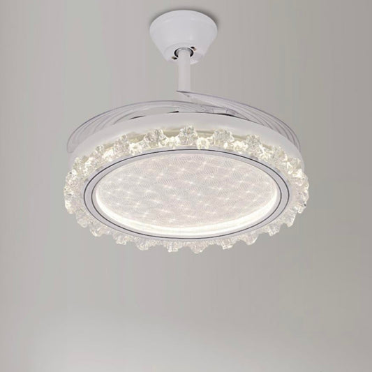 STODE® 42-Inch Ceiling Fan Chandelier – White Retractable Acrylic Blades, Tricolor LED Light with Remote Control for Kitchen, Dining, Café, Hotel & Bar