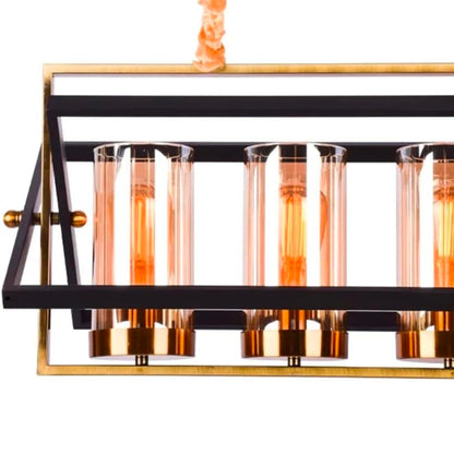 STODE® 5-Light Brass Antique Gold Chandelier | Black & Amber Glass Hanging Ceiling Light - Warm White