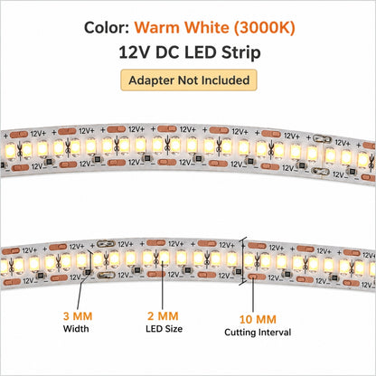 STODE® 12V DC LED Strip Light – 5 Meter 2835 SMD High Brightness, 240 LEDs/M Flexible & Cuttable LED Tape for Home, Kitchen & Decoration (Warm White)(Adapter Not Included)