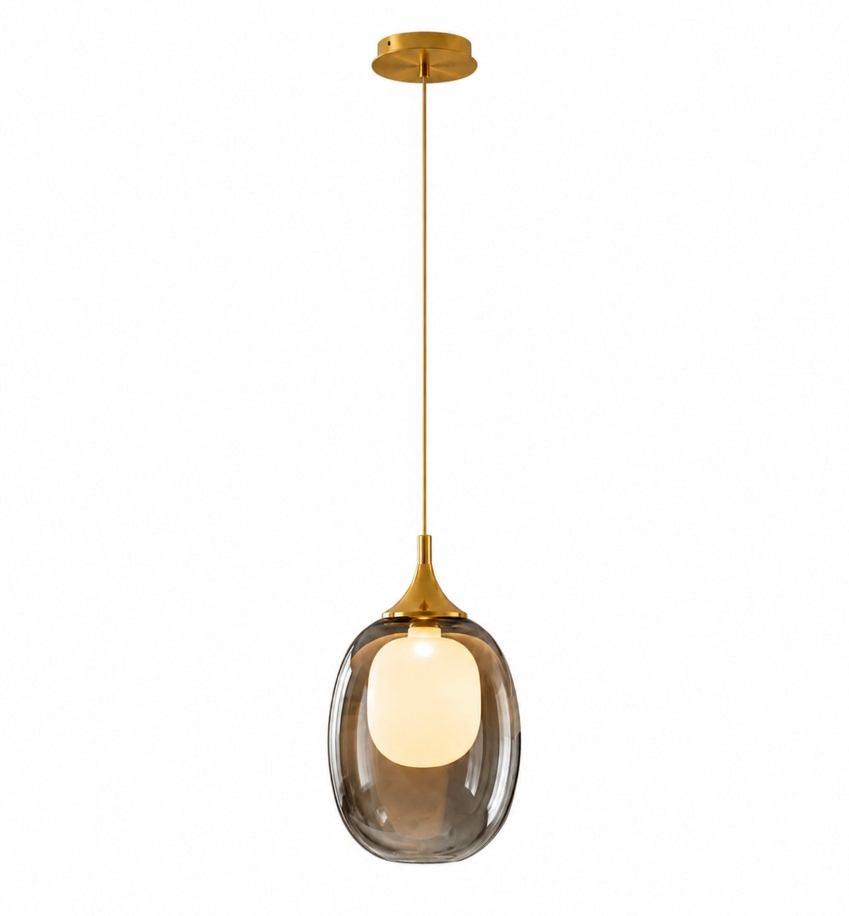 STODE® Modern Gold Finish Smoke Glass Bedside Pendant Light – Tricolor Hanging Ceiling Lamp with White, Warm White & Natural White Light, G9 Bulb Included (Pack of 1)