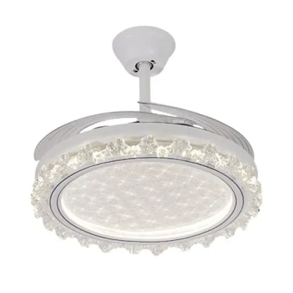 STODE® 42-Inch Ceiling Fan Chandelier – White Retractable Acrylic Blades, Tricolor LED Light with Remote Control for Kitchen, Dining, Café, Hotel & Bar
