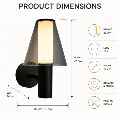 STODE® Modern Black Glass Wall Light, Warm White LED Wall Lamp for Bedroom & Living Room, Elegant Indoor Decorative Sconce Lighting Fixture (Pack of 1)