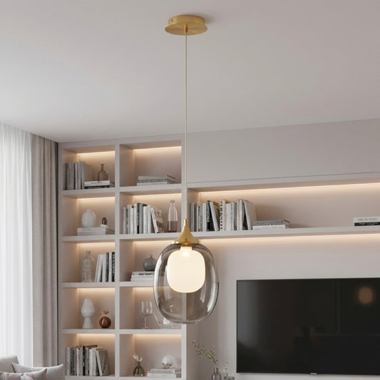 STODE® Modern Gold Finish Smoke Glass Bedside Pendant Light – Tricolor Hanging Ceiling Lamp with White, Warm White & Natural White Light, G9 Bulb Included (Pack of 1)