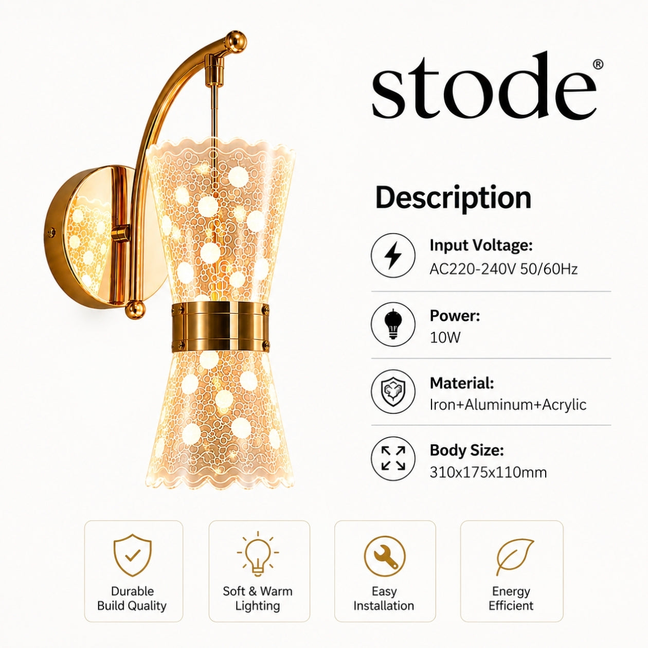 STODE® Gold 10W LED Pendant Wall Lamp – Modern Up & Down with 3 Color Changing Light for Dining Room & Home Décor (Pack of 1)