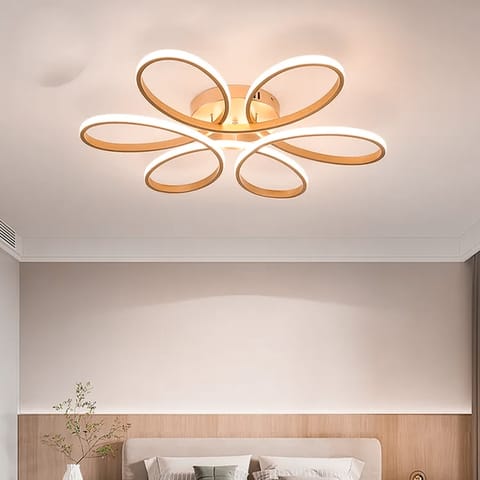 STODE® Modern LED Linear Ceiling Light | 45W Dimmable Semi-Flush Mount with Curved Rings - Gold Fixture for Dining, Living Room & Bedroom