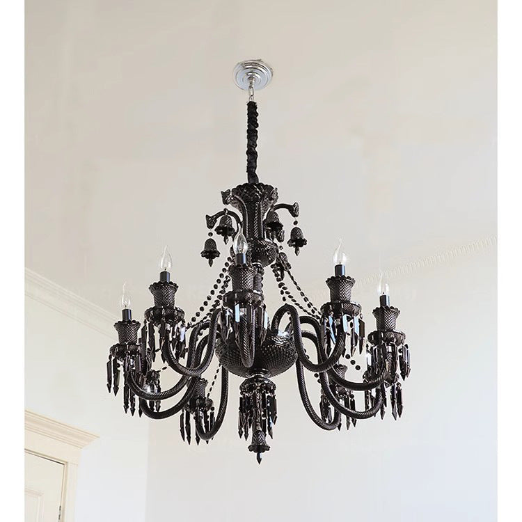 STODE® Black Glass Italian Chandelier – Elegant Warm White Lighting for Dining Hall