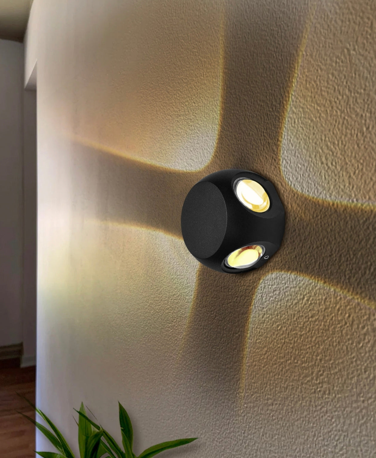 STODE® IP65 Waterproof 4-Way Round LED Wall Light – Warm White Black Body Decorative Indoor & Outdoor Exterior Wall Step Lamp for Home, Balcony & Garden (Pack of 1)