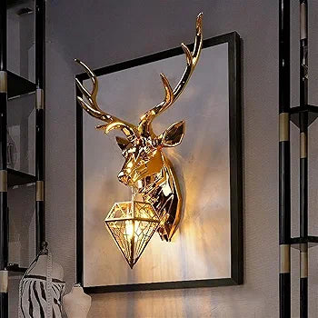 STODE® European Deer Head Wall Lamp - Retro Resin Antler Lantern for Living Room, Bedroom & TV Background Wall Décor