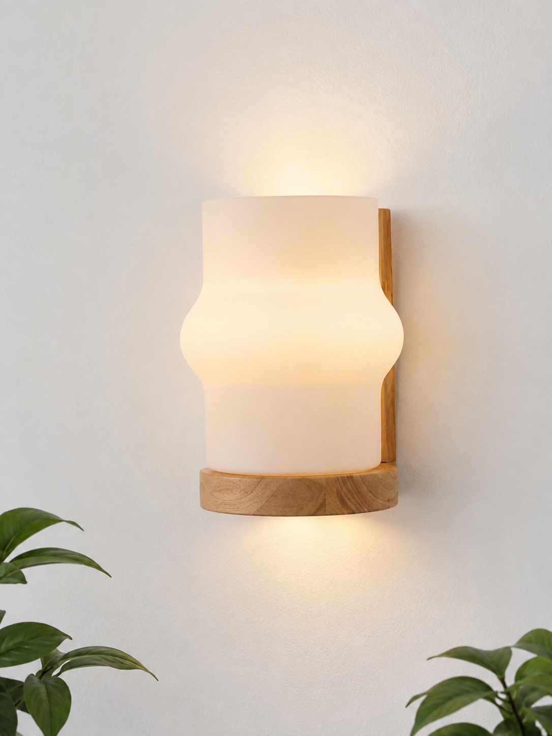 STODE® Wooden Wall Sconce Light with Frosted Glass Shade – Warm White Wall Lamp for Bedroom, Living Room, Bedside & Home Décor (E27 Filament Bulbs Included) (Pack of 2)