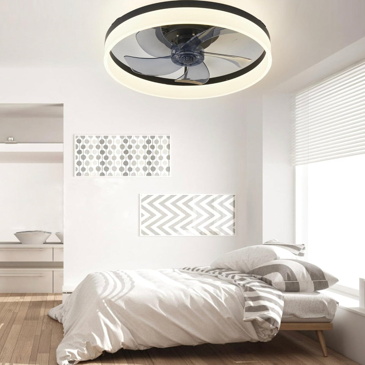 STODE® 20-Inch Black Ceiling Light with Fan – LED Profile Chandelier for Modern Living Room, Bedroom & Home Décor